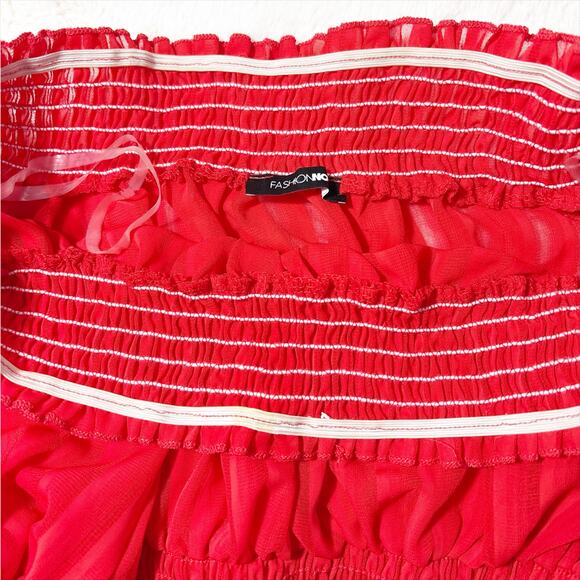 Fashion Nova Red Off-Shoulder Smocked Crop Blouse Top Size XS - Picture 6 of 6